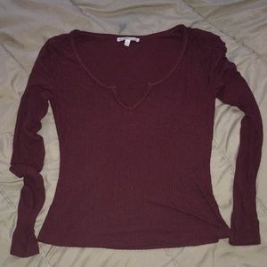 long sleeve burgundy crop top
